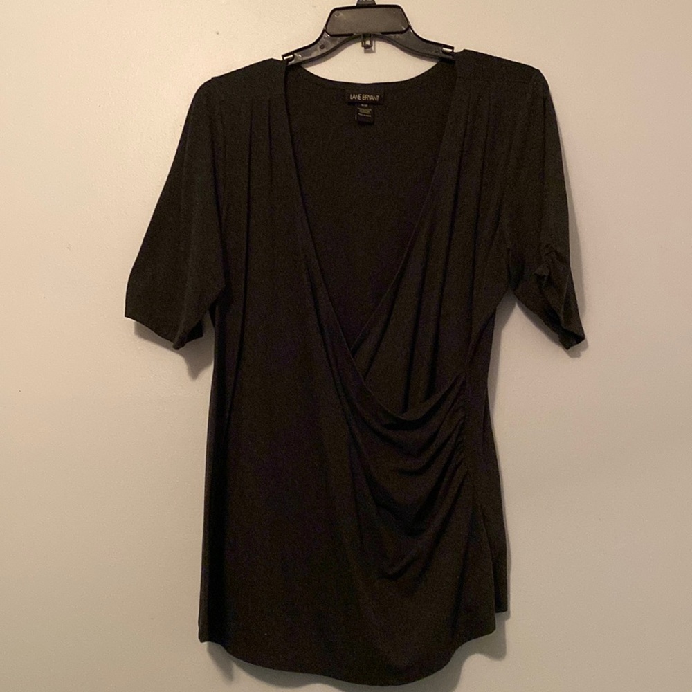 Black Wrap Blouse with Ruched Sleeves